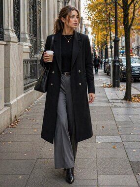 Missguided Black Double-Breasted Longline Coat With Crest Buttons Size 8 US NWT